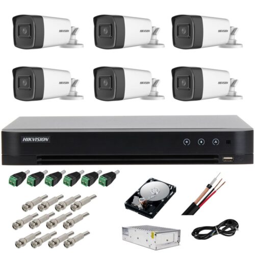 Sistem complet supraveghere 5 MP Hikvision Turbo HD cu 6 camere Bullet IR 40 m