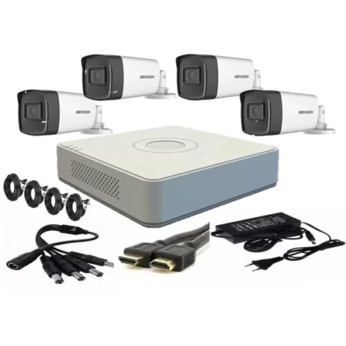 Kit supraveghere video Hikvision 4 camere 2MP FULLHD 1080p IR 40m  + accesorii instalare