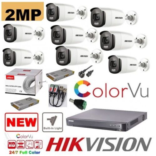 Kit supraveghere 8 camere profesional Hikvision 2mp Color Vu cu IR 40m (color noapte )