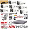 Kit supraveghere 8 camere profesional Hikvision  2mp Color Vu cu IR 40m (color noapte )