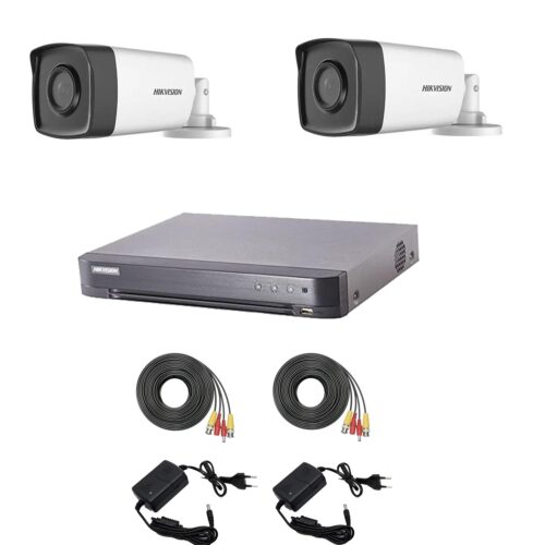 Sistem supraveghere video Hikvision 2 camere 2MP Turbo HD IR 80 M si IR 40 M  cu DVR Hikvision 4 canale