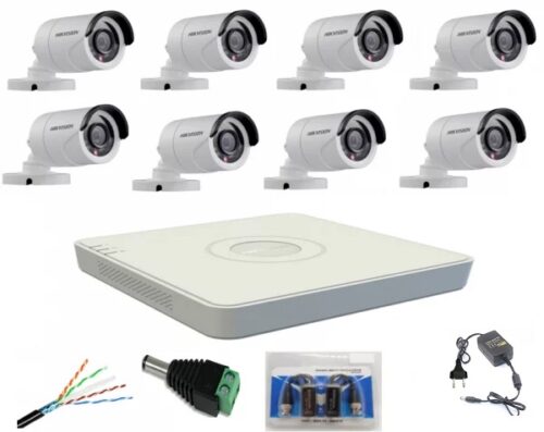 Sistem supraveghere profesional Hikvision cu 8 camere video de 2MP FULL HD IR 20m