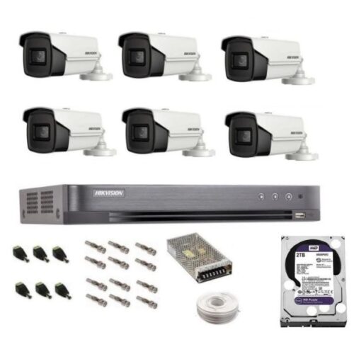 Sistem complet de supraveghere profesional Hikvision 6 camere IR60m