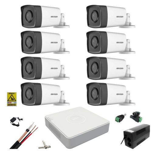 Sistem supraveghere video Hikvision 8 camere 2MP 3.6mm IR 80m