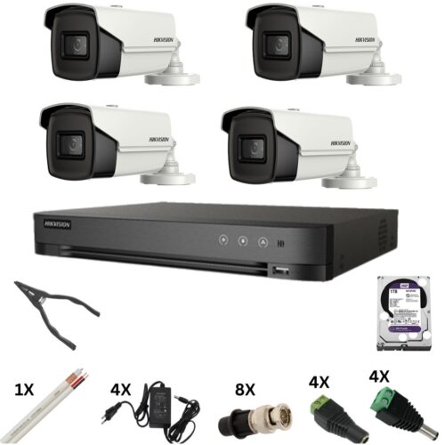 Sistem de supraveghere Hikvision cu 4 camere 8 Megapixeli