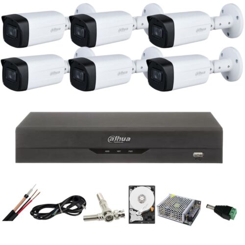 Sistem de supraveghere Dahua cu 6 camere 5 MP IR 80M lentila 3.6MM Starlight