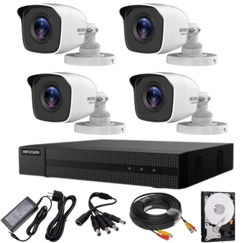 Sistem supraveghere Hikvision seria HiWatch 4 camere 5MP IR 20m DVR 4 canale cu accesorii si HDD 500GB inclus