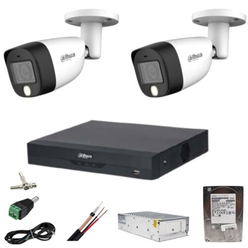 Sistem supraveghere Dahua 2 camere 5MP Dual Light IR 20m WL 20m DVR 4 canale cu accesorii si HDD 500 GB incluse