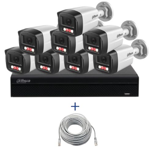 Kit supraveghere IP Dahua 8 camere 4MP Microfon PoE lentila 2.8mm IR 40m Lumina alba 30m