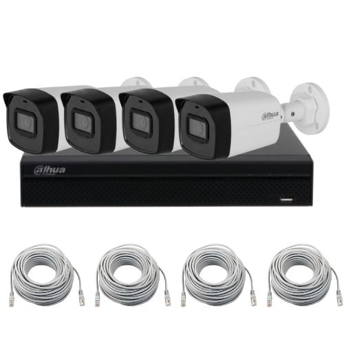 Kit supraveghere Dahua 4 camere IP 4MP lentila 3.6mm IR 30m Microfon