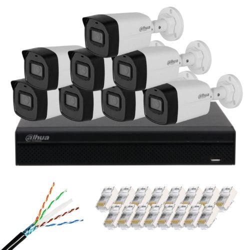 Kit supraveghere IP Dahua 8 camere 4MP Microfon IR 30M 3.6mm