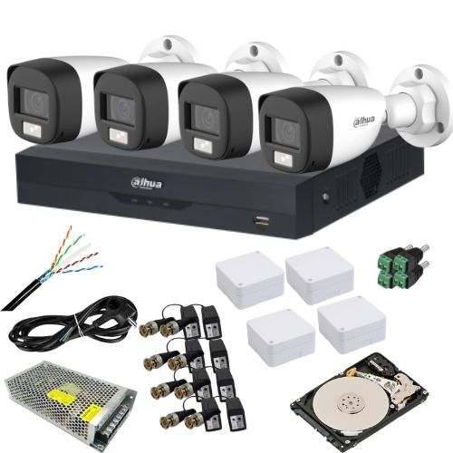 Kit analog Dahua 4 camere analog 5MP IR 20m lumina alba 20m lentila 3.6mm