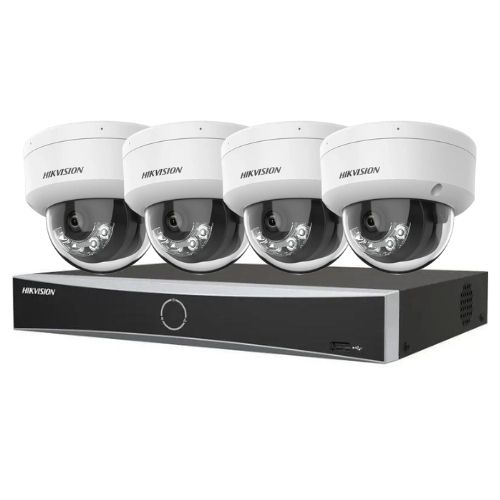 Kit supraveghere video Hikvision 4 camere IP 4K IR 30m lumina alba 30m lentila 2.8mm microfon