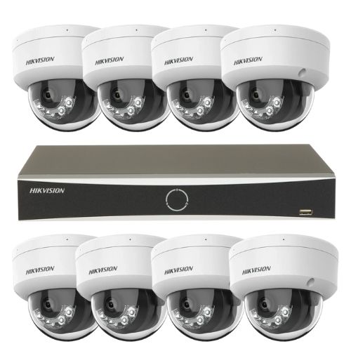 Sistem supraveghere IP Hikvision 8 camere 4K IR 30m lumina alba 30m lentila 2.8mm microfon