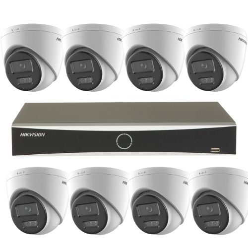 Sistem supraveghere IP 4K Hikvision 8 camere 8MP IR 30m lumina alba 30m microfon Smart Hybrid Light