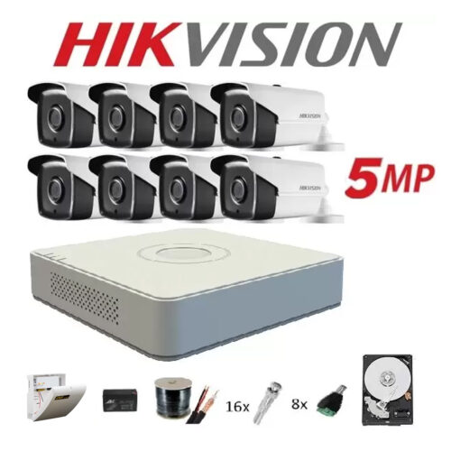 Kit complet 8 camere supraveghere exterior 5MP TURBOHD HIKVISION 40 m IR