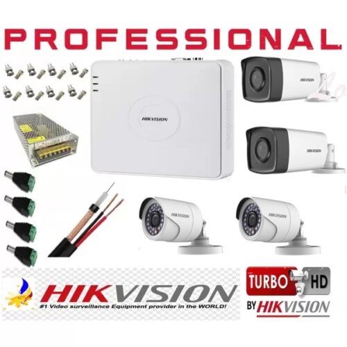 Kit supraveghere 4 camere Hikvision 2MP 2 camere IR40m si 2 Camere IR 20m