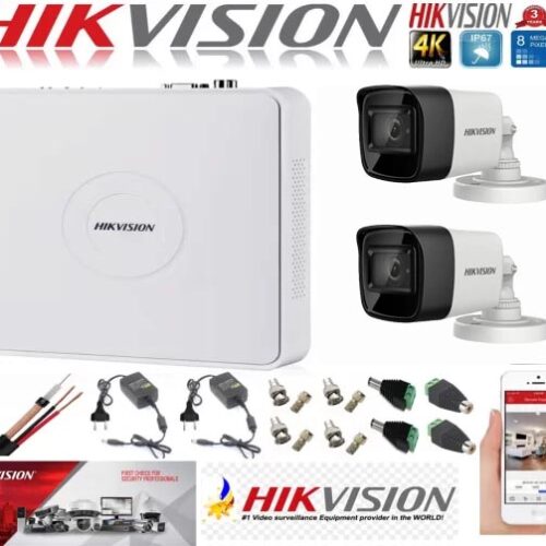 Sistem supraveghere ultraprofesional Hikvision 2 camere 8MP 4K DVR 4 canale accesorii incluse