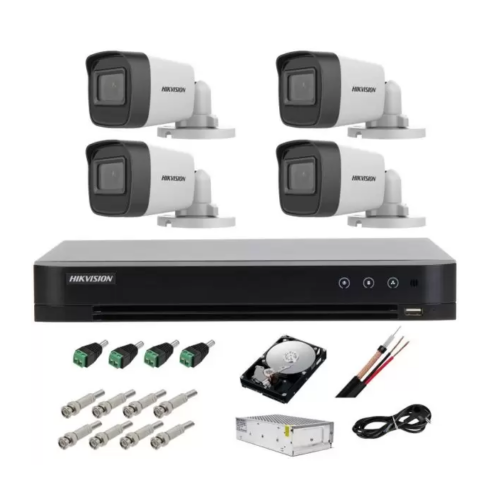 Kit complet supraveghere 5 MP lite Hikvision Turbo HD cu 4 camere Bullet IR 20m