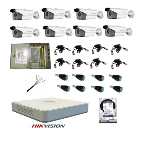 Kit sistem complet 8 camere supraveghere exterior HIKVISION FULL HD 40 m IR  hard 2 TB