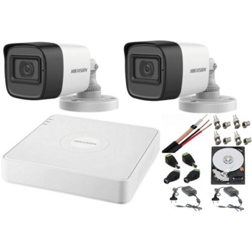 Sistem supraveghere audio-video Hikvision 2 camere Turbo HD 2MP DVR 4 canale