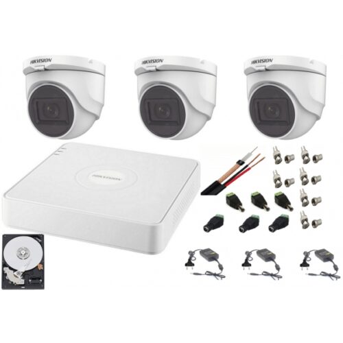 Sistem supraveghere interior  audio-video Hikvision 3 camere Turbo HD 2MP DVR 4 canale