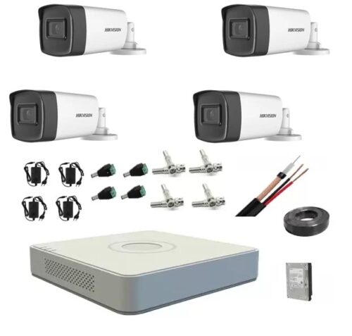 Kit sistem complet 4 camere supraveghere Hikvision 1080P 40 m IR lentila 2.8mm hard 1tb