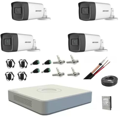 Kit sistem complet 4 camere supraveghere Hikvision 1080P 40 m IR lentila 2.8mm hard 1tb