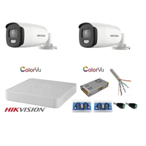 Sistem supraveghere Hikvision 2 camere 5MP Ultra HD Color VU full time color noaptea DVR 4 canale