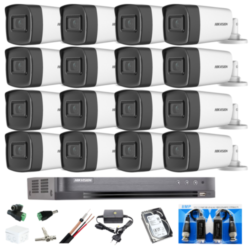 Kit complet 16 camere supraveghere exterior 5MP TURBO HD HIKVISION 40 m IR