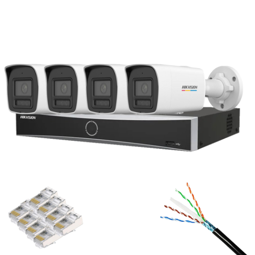 Kit supraveghere Hikvision 4 camere IP 6MP IR/Lumina Alba 30m PoE ColorVu