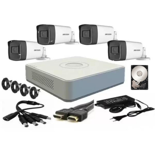 Kit supraveghere video Hikvision 4 camere 2MP FULLHD 1080p IR 40m  + accesorii instalare