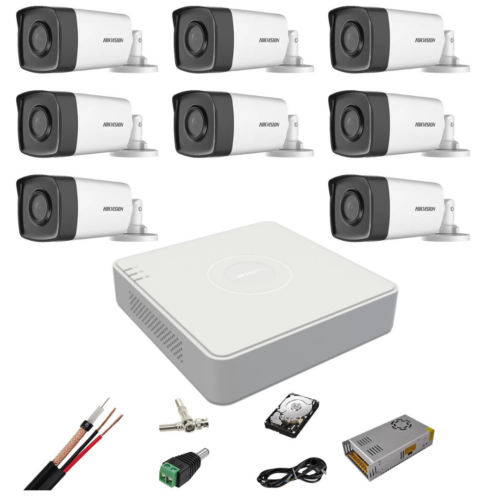 Kit complet supraveghere 5 MP Hikvision Turbo HD 8 camere