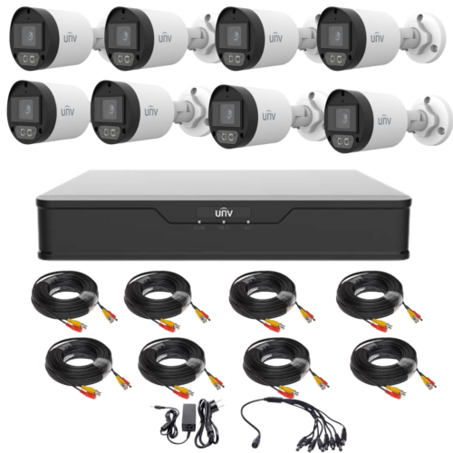 Kit supraveghere UNIVIEW cu 8 camere 5 Megapixeli Lumina Alba 40m Microfon