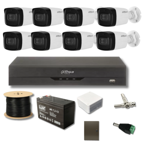 Kit supraveghere Dahua 8MP IR 80m Microfon DVR pentabrid cu 8 canale Recunoastere faciala Functii AI