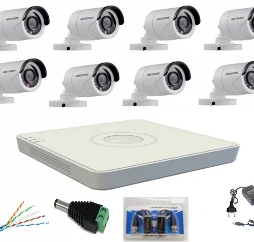 Sistem supraveghere profesional Hikvision cu 8 camere video de 2MP FULL HD IR 20m