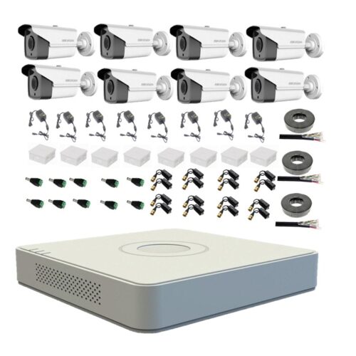 Kit complet sistem supraveghere exterior profesional HIKVISION cu 8 camere 5MP TURBO HD