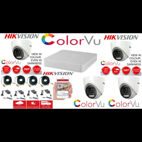 Sistem supraveghere profesional  Hikvision Color Vu 4 camere 5MP IR20m