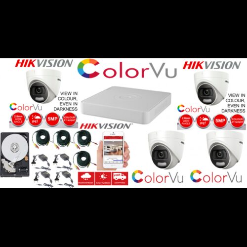 Sistem supraveghere profesional  Hikvision Color Vu 4 camere 5MP IR20m